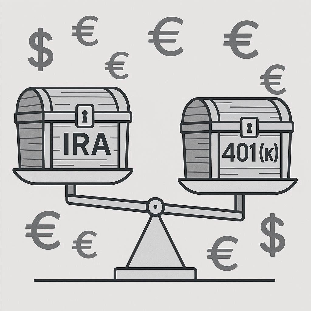 A person comparing two different retirement accounts, a 401(k) and an IRA.