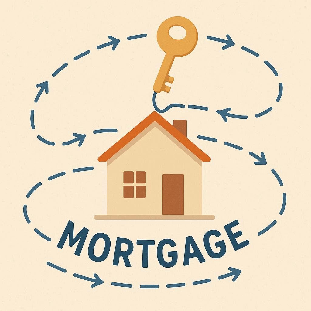 A person holding a house key with a loan document in the background.