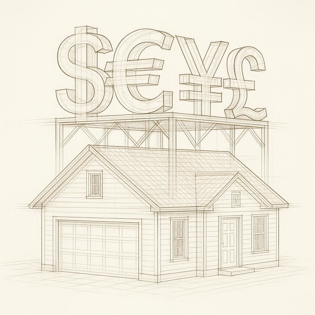 Two houses on top of each other, representing a first and second mortgage.